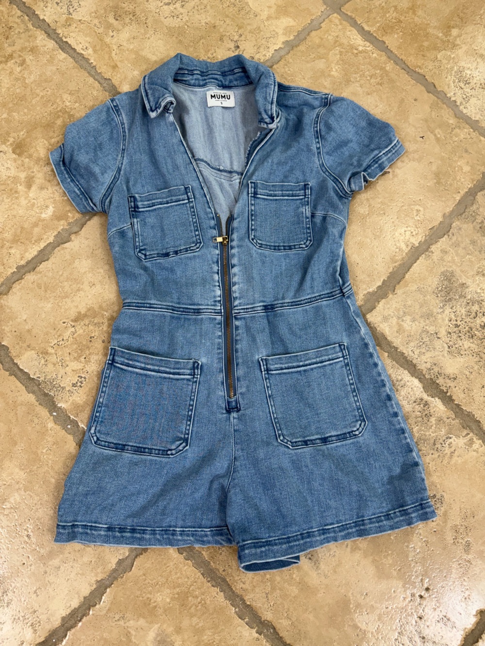 Show Me Your MuMu Light Blue Denim Zip Romper